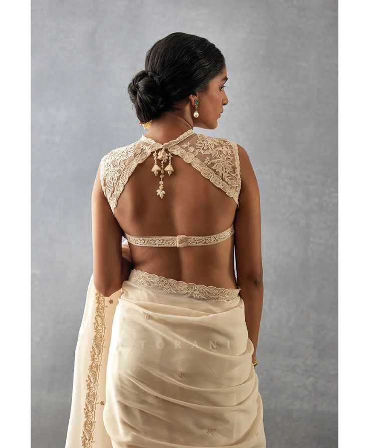 Cut-Out Back Side Sleeveless Blouse Design