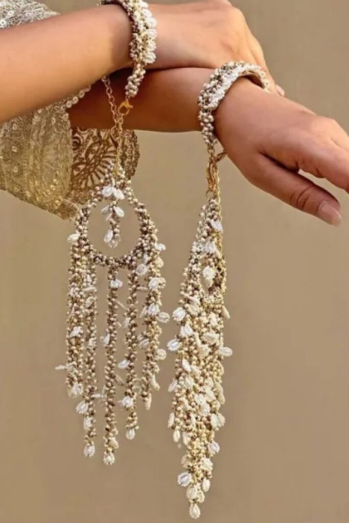 Delicate White Kalire with Cascading Bead Strings