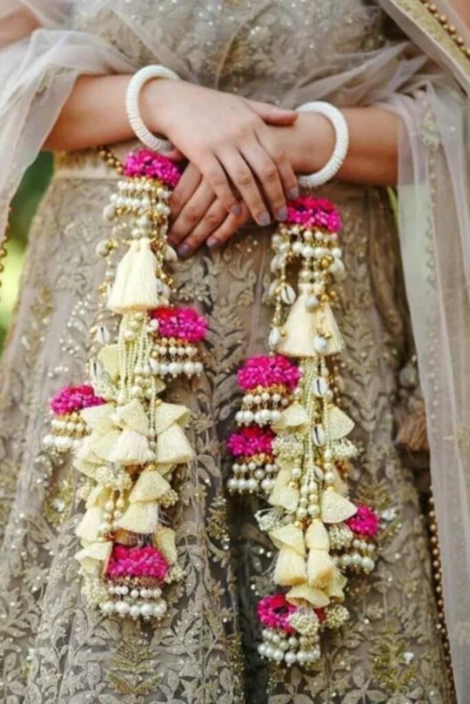 Floral Kalire with Pink Blooms & Golden Tassels