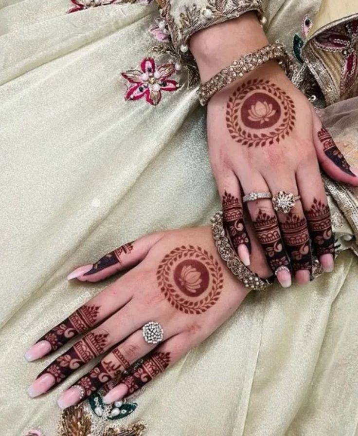 Back hand mehndi with lotus motif