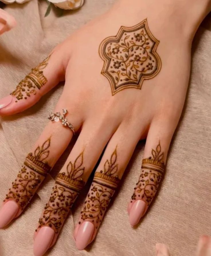 Arabic Style Minimal Mehndi with Flowers and Leaves